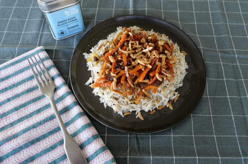 Pilav geïnspireerd op Kabuli Pulao, het nationale gerecht van Afghanistan