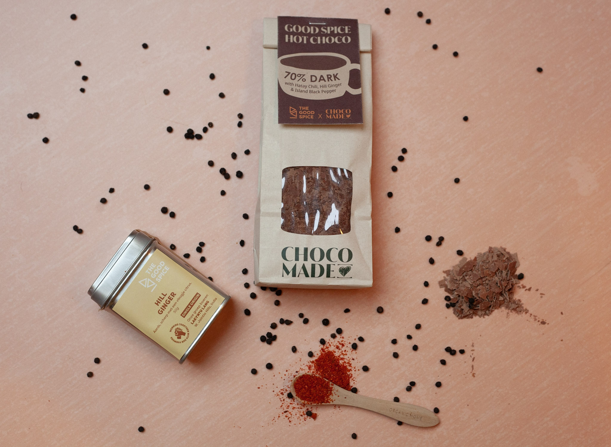 Chocolademelk chili, zwarte peper & gember x Choco Made